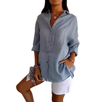 New Single-breasted Pleated Lapel Shirt Independent Station Explosions Women's Solid Color  Sleeve Top main image 5