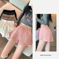 Sports Shorts Women's Waffle Casual All-match Home A- Line Pants Outer Wear Drawstring New High Waist Slimming Shorts main image 3