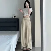 Ice Silk Yamamoto Pants Women's Summer Thin High Waist Slimming Wide Leg Pants Loose Straight Lazy Style Casual Pants main image 4