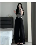 Ice Silk Yamamoto Pants Women's Summer Thin High Waist Slimming Wide Leg Pants Loose Straight Lazy Style Casual Pants sku image 1