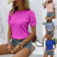 Women's Clothing  Independent Station Spring And Summer New Round Neck Fashion Pleated Short-Sleeved T-Shirt Tops main image 1