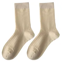 Milk White Mid-length Stockings Spring And Summer All-match Solid Color Stacking Stockings Autumn Stockings Wave Dot Ear Edge Moon Socks Foreign Trade main image 5