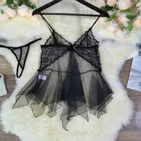 Sexy Lingerie Women's Mesh Deep V Sexy Pure Desire Pajamas Lace Sling Skirt Nightdress sku image 4