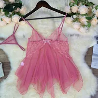 Sexy Lingerie Women's Mesh Deep V Sexy Pure Desire Pajamas Lace Sling Skirt Nightdress sku image 2