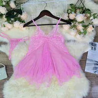 Sexy Lingerie Women's Mesh Deep V Sexy Pure Desire Pajamas Lace Sling Skirt Nightdress sku image 1