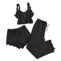 Europe And The United States  Foreign Trade New Lace Lace Pit Vest Trousers Pajamas Women Wear Slim Three-piece Suit main image 5