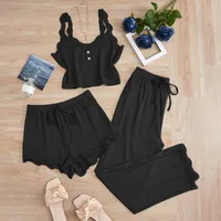 Europe And The United States  Foreign Trade New Lace Lace Pit Vest Trousers Pajamas Women Wear Slim Three-piece Suit sku image 2