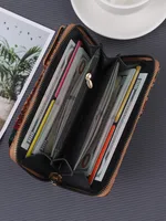 New Fashion Retro Bohemian Wallet Multi-functional Large Capacity Wood Grain Mobile Phone Bag All-match Coin Purse main image 3