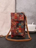 New Fashion Retro Bohemian Wallet Multi-functional Large Capacity Wood Grain Mobile Phone Bag All-match Coin Purse sku image 3