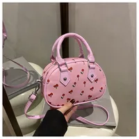 Cute Cherry Print Baseball Bag  New Handbag Women's High-End Style Shoulder Bag Commuter Crossbody Bag sku image 2