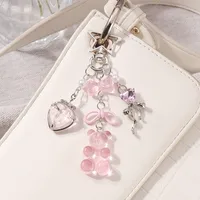 New Ins Exquisite And Cute High-Looking Multi-Color Resin Flocking Bear Heart Star Strawberry DIY Keychain main image 2