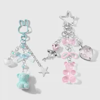 New Ins Exquisite And Cute High-Looking Multi-Color Resin Flocking Bear Heart Star Strawberry DIY Keychain main image 3