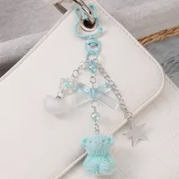 New Ins Exquisite And Cute High-Looking Multi-Color Resin Flocking Bear Heart Star Strawberry DIY Keychain main image 4