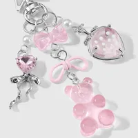 New Ins Exquisite And Cute High-Looking Multi-Color Resin Flocking Bear Heart Star Strawberry DIY Keychain main image 5