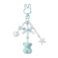 New Ins Exquisite And Cute High-Looking Multi-Color Resin Flocking Bear Heart Star Strawberry DIY Keychain main image 6