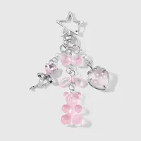New Ins Exquisite And Cute High-Looking Multi-Color Resin Flocking Bear Heart Star Strawberry DIY Keychain sku image 2