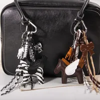 New MIU Cute Leather Pegasus Pendant Pony Bow Woven Rope Keychain Advanced Sense Bag Hanging main image 1