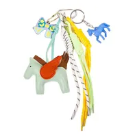 New MIU Cute Leather Pegasus Pendant Pony Bow Woven Rope Keychain Advanced Sense Bag Hanging main image 5