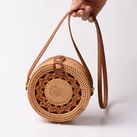 Factory Direct Sale Of Rattan Ins Handmade Rattan Hollow Five-pointed Star 18 * 8PU Leather Buckle Bag main image 2