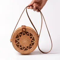 Factory Direct Sale Of Rattan Ins Handmade Rattan Hollow Five-pointed Star 18 * 8PU Leather Buckle Bag main image 4