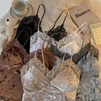 8866# Pure Desire Lace Gold Velvet Stitching Sling Strap Joker Comfortable Covering Comfortable Breast Autumn And Winter Beautiful Back Jacket Bra main image 1