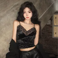 8866# Pure Desire Lace Gold Velvet Stitching Sling Strap Joker Comfortable Covering Comfortable Breast Autumn And Winter Beautiful Back Jacket Bra main image 2