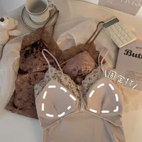 8866# Pure Desire Lace Gold Velvet Stitching Sling Strap Joker Comfortable Covering Comfortable Breast Autumn And Winter Beautiful Back Jacket Bra main image 3