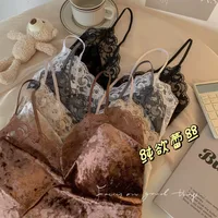 8866# Pure Desire Lace Gold Velvet Stitching Sling Strap Joker Comfortable Covering Comfortable Breast Autumn And Winter Beautiful Back Jacket Bra main image 4