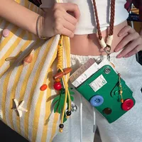 Original Hand-Woven Rope Coconut Tree Bag Pendant Keychain Dopamine Color Accessories main image 4