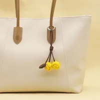 Handmade DIY Contrast Color Miu Series Woven Cherry Pu Leather Double Spherical Bag Hanging Hanging Piece Pendant Key Chain Accessories main image 2