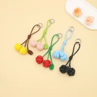 Handmade DIY Contrast Color Miu Series Woven Cherry Pu Leather Double Spherical Bag Hanging Hanging Piece Pendant Key Chain Accessories main image 3