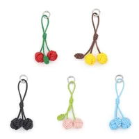Handmade DIY Contrast Color Miu Series Woven Cherry Pu Leather Double Spherical Bag Hanging Hanging Piece Pendant Key Chain Accessories main image 5