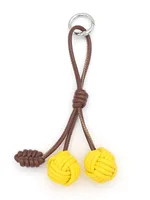 Handmade DIY Contrast Color Miu Series Woven Cherry Pu Leather Double Spherical Bag Hanging Hanging Piece Pendant Key Chain Accessories sku image 2