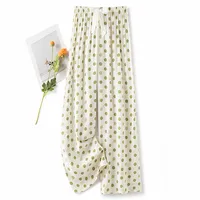 Women's Cotton Silk Pajama Pants Summer Thin Artificial Cotton Wide-leg Pants Spring And Autumn Can Be Worn Outside Loose Home Air Conditioning Cropped Long Pants sku image 2