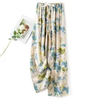 Cotton Silk Pajama Pants Women's Summer Thin Artificial Cotton Wide Leg Pants Spring And Autumn Outer Wear Loose Home Casual Cropped Pants main image 2