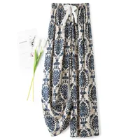 Women's Cotton Silk Pajama Pants Summer Thin Artificial Cotton Wide-leg Pants Spring And Autumn Can Be Worn Outside Loose Home Air Conditioning Cropped Long Pants sku image 5
