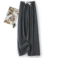 Women's Cotton Silk Pajama Pants Summer Thin Artificial Cotton Wide-leg Pants Spring And Autumn Can Be Worn Outside Loose Home Air Conditioning Cropped Long Pants sku image 10