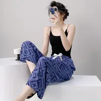 Cotton Silk Pajama Pants Women's Summer Thin Artificial Cotton Wide Leg Pants Spring And Autumn Outer Wear Loose Home Casual Cropped Pants sku image 2