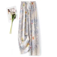 Women's Cotton Silk Pajama Pants Summer Thin Artificial Cotton Wide-leg Pants Spring And Autumn Can Be Worn Outside Loose Home Air Conditioning Cropped Long Pants sku image 11
