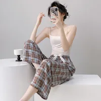 Cotton Silk Pajama Pants Women's Summer Thin Artificial Cotton Wide Leg Pants Spring And Autumn Outer Wear Loose Home Casual Cropped Pants sku image 3