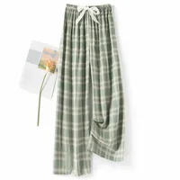 Women's Cotton Silk Pajama Pants Summer Thin Artificial Cotton Wide-leg Pants Spring And Autumn Can Be Worn Outside Loose Home Air Conditioning Cropped Long Pants sku image 13