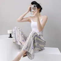 Cotton Silk Pajama Pants Women's Summer Thin Artificial Cotton Wide Leg Pants Spring And Autumn Outer Wear Loose Home Casual Cropped Pants sku image 6