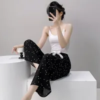 Cotton Silk Pajama Pants Women's Summer Thin Artificial Cotton Wide Leg Pants Spring And Autumn Outer Wear Loose Home Casual Cropped Pants sku image 8