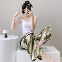 Cotton Silk Pajama Pants Women's Summer Thin Artificial Cotton Wide Leg Pants Spring And Autumn Outer Wear Loose Home Casual Cropped Pants sku image 9
