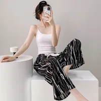 Cotton Silk Pajama Pants Women's Summer Thin Artificial Cotton Wide Leg Pants Spring And Autumn Outer Wear Loose Home Casual Cropped Pants sku image 10