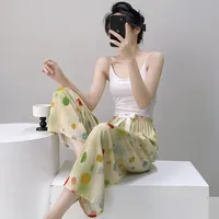 Cotton Silk Pajama Pants Women's Summer Thin Artificial Cotton Wide Leg Pants Spring And Autumn Outer Wear Loose Home Casual Cropped Pants sku image 12