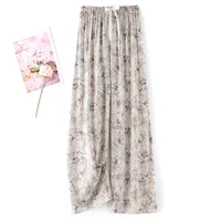Women's Cotton Silk Pajama Pants Summer Thin Artificial Cotton Wide-leg Pants Spring And Autumn Can Be Worn Outside Loose Home Air Conditioning Cropped Long Pants sku image 16