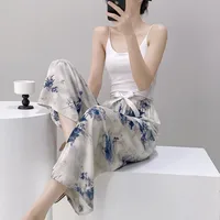 Cotton Silk Pajama Pants Women's Summer Thin Artificial Cotton Wide Leg Pants Spring And Autumn Outer Wear Loose Home Casual Cropped Pants sku image 14