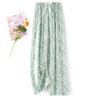 Women's Cotton Silk Pajama Pants Summer Thin Artificial Cotton Wide-leg Pants Spring And Autumn Can Be Worn Outside Loose Home Air Conditioning Cropped Long Pants sku image 17