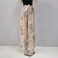 Cotton Silk Pajama Pants Women's Summer Thin Artificial Cotton Wide Leg Pants Spring And Autumn Outer Wear Loose Home Casual Cropped Pants sku image 18